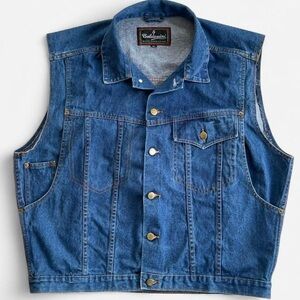 Vintage Baldassini Men’s Blue Denim Vest Workwear Rugged Button Up with Pockets